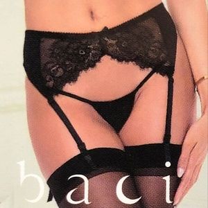 NWT Black satin garter belt Medium